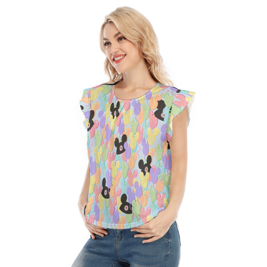 Pastel Mouse Ear Balloons - Women’s Flutter Sleeve Top