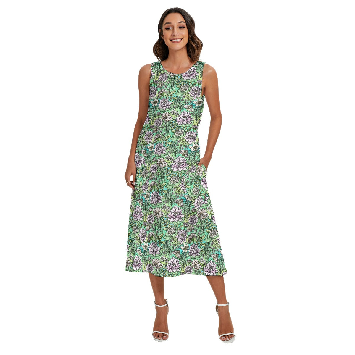Fairytale Florals – Bayou Blooms - Women’s Diagonal Pocket Midi Dress