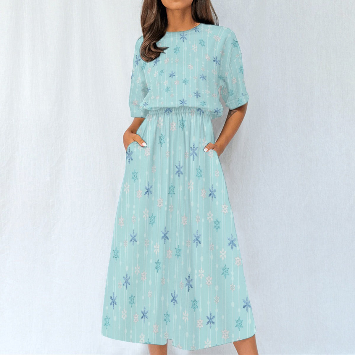 Ice Queen Snowflake Pattern - Women’s Elastic Waist Pocket Midi Dress