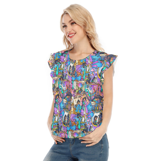 Magic Carpet Storybook Scenes - Women’s Flutter Sleeve Top