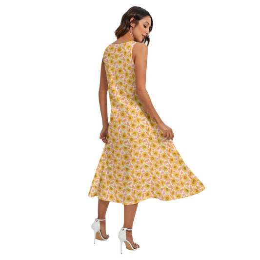 Sunflower Dreams - Women’s Diagonal Pocket Midi Dress
