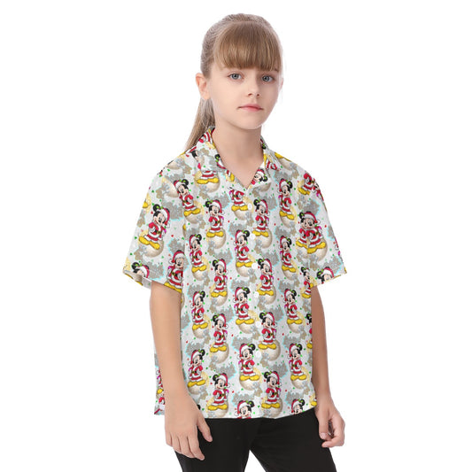 Santa Mouse Celebration - Kid's Hawaiian Button Up Shirt