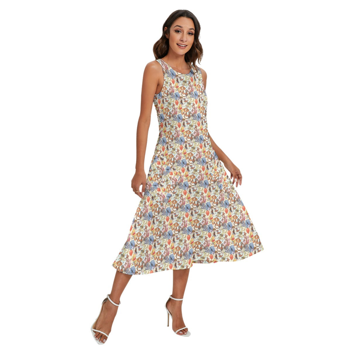 Woodland Friends Sketchched - Women’s Diagonal Pocket Midi Dress