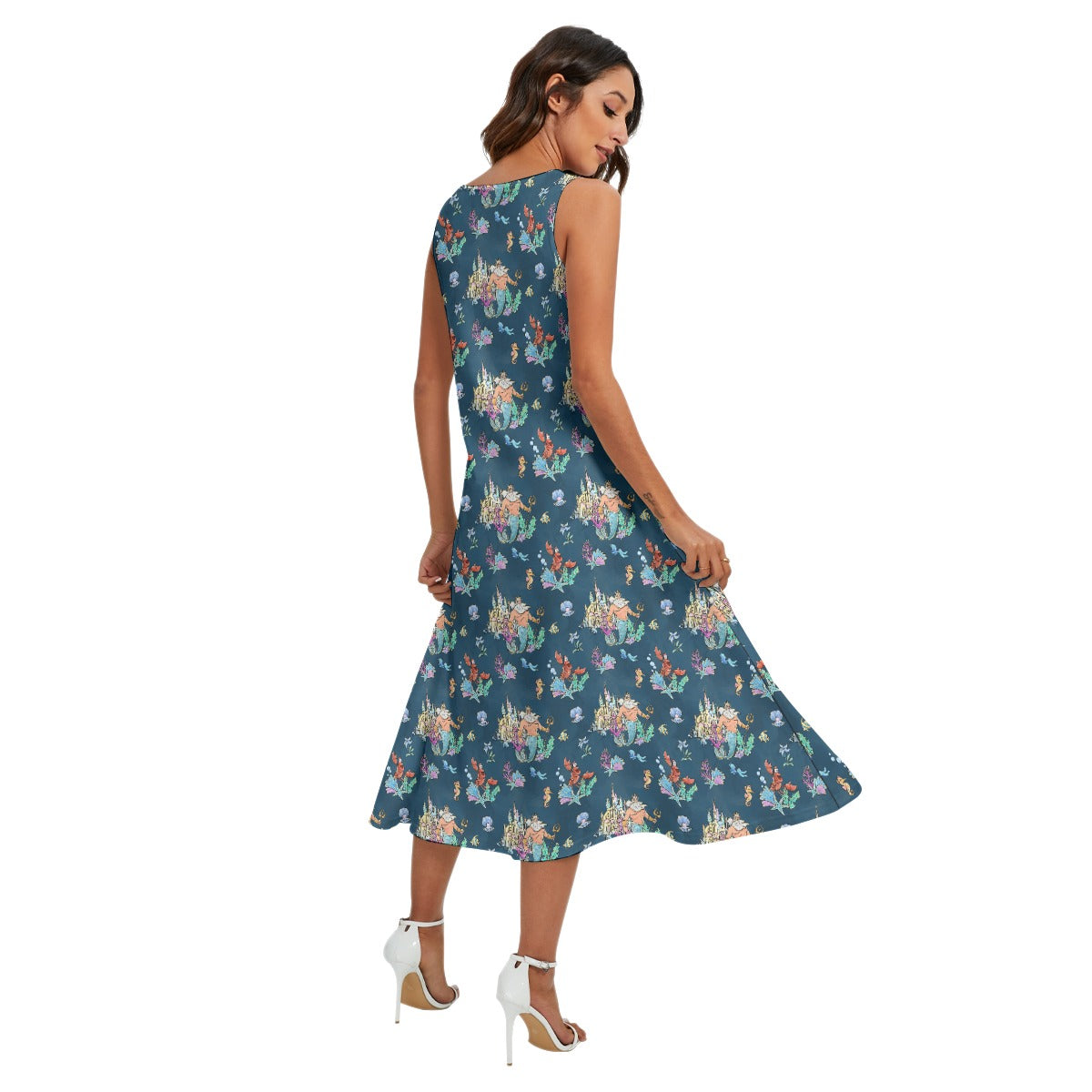 Whimsical Sea King and Crab - Women’s Diagonal Pocket Midi Dress