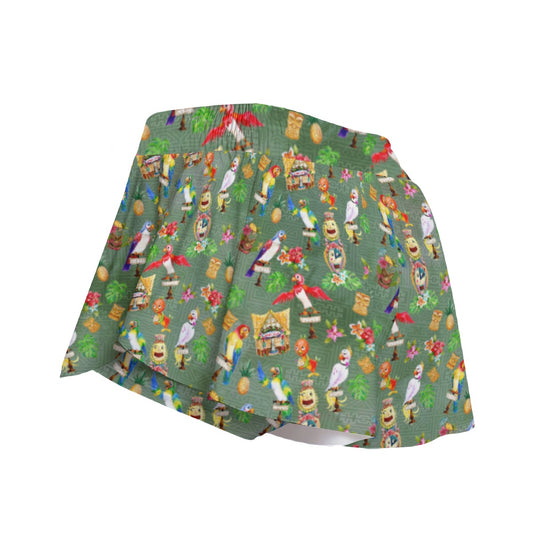 Orange Bird & Tiki Friends - Women's Flowy Pocket Shorts