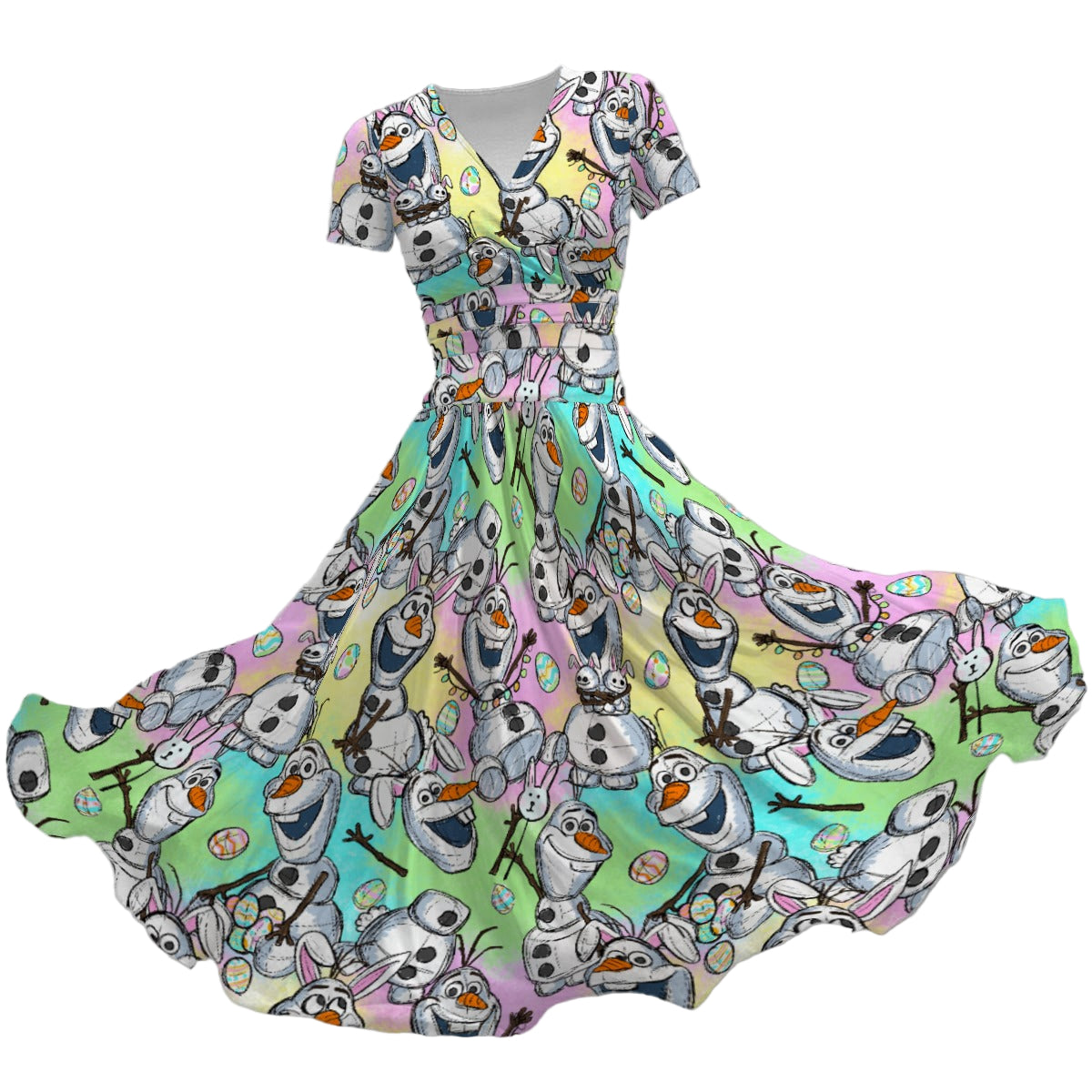 Sketched Snowman Easter - Women's V-Neck Ruched Midi Dress
