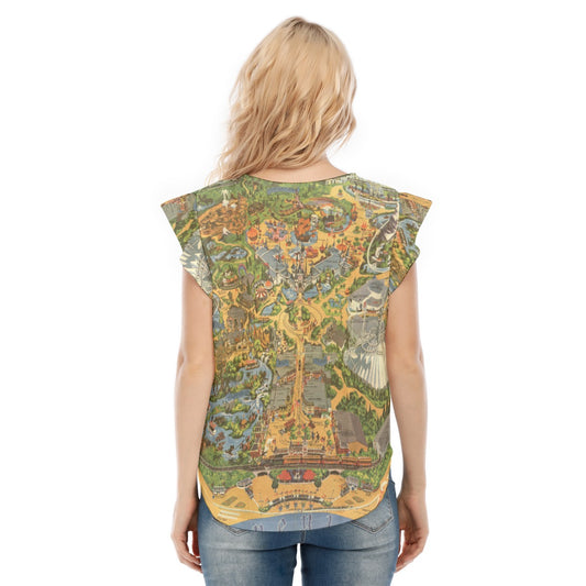 Vintage Theme Park Map - Women’s Flutter Sleeve Top