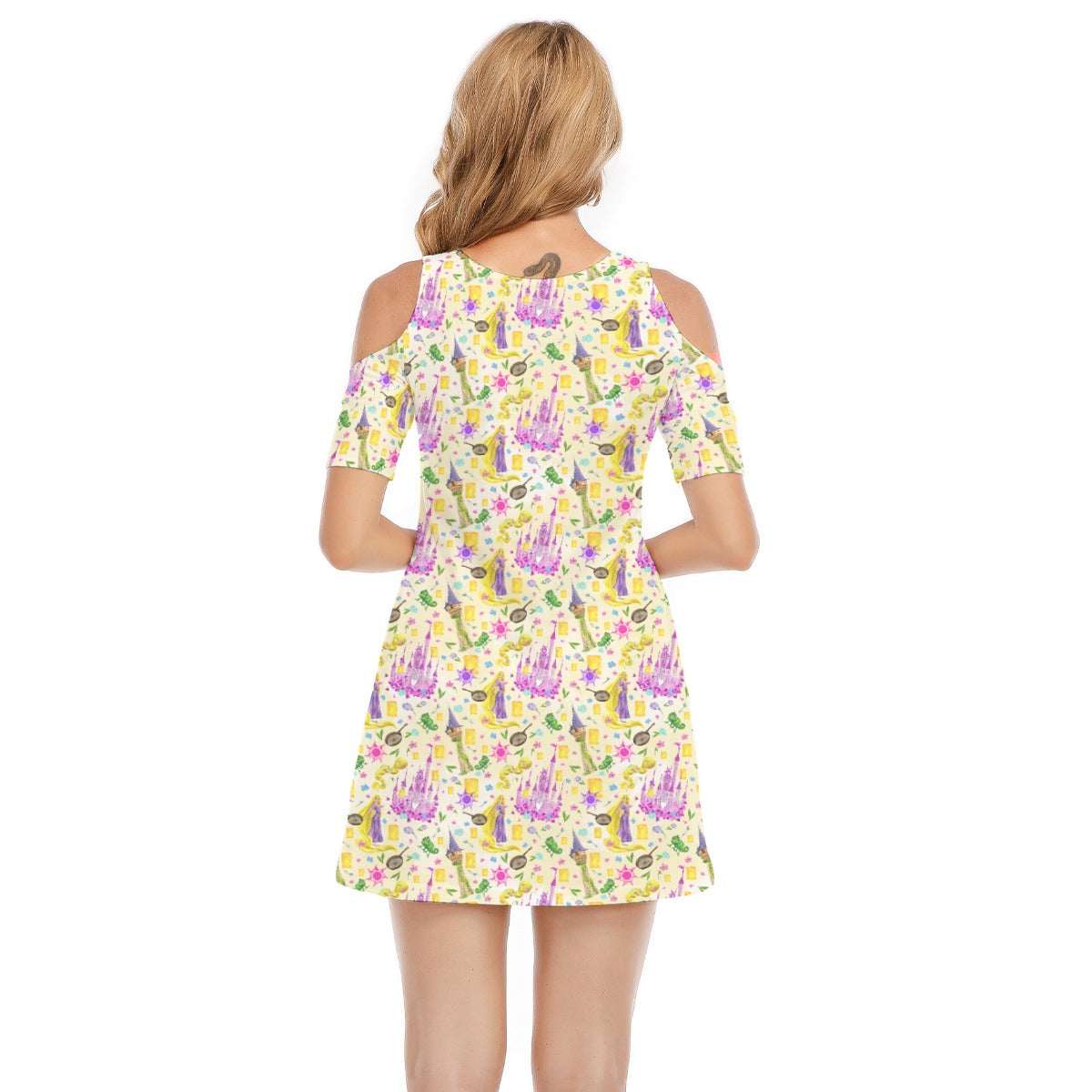 Watercolor Golden Hair Kingdom - Women's Cold Shoulder Cotton Dress