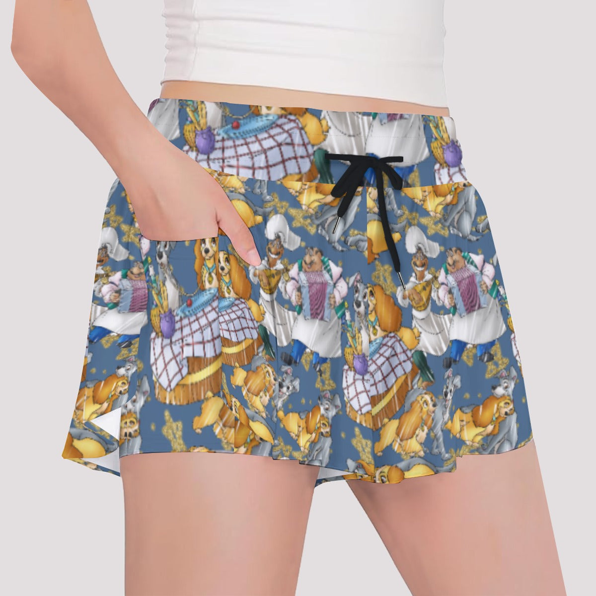 Puppy Love Sketchched - Girls’ Flowy Pocket Shorts