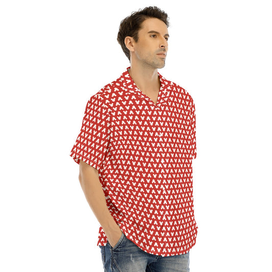 Playful Polka Dot Ears Red - Men's Hawaiian Button Up Shirt