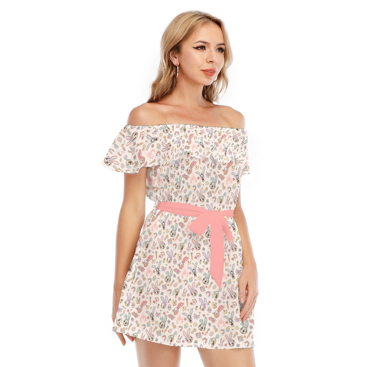 Springtime Friends Celebration - Women's Off-shoulder Ruffle Dress