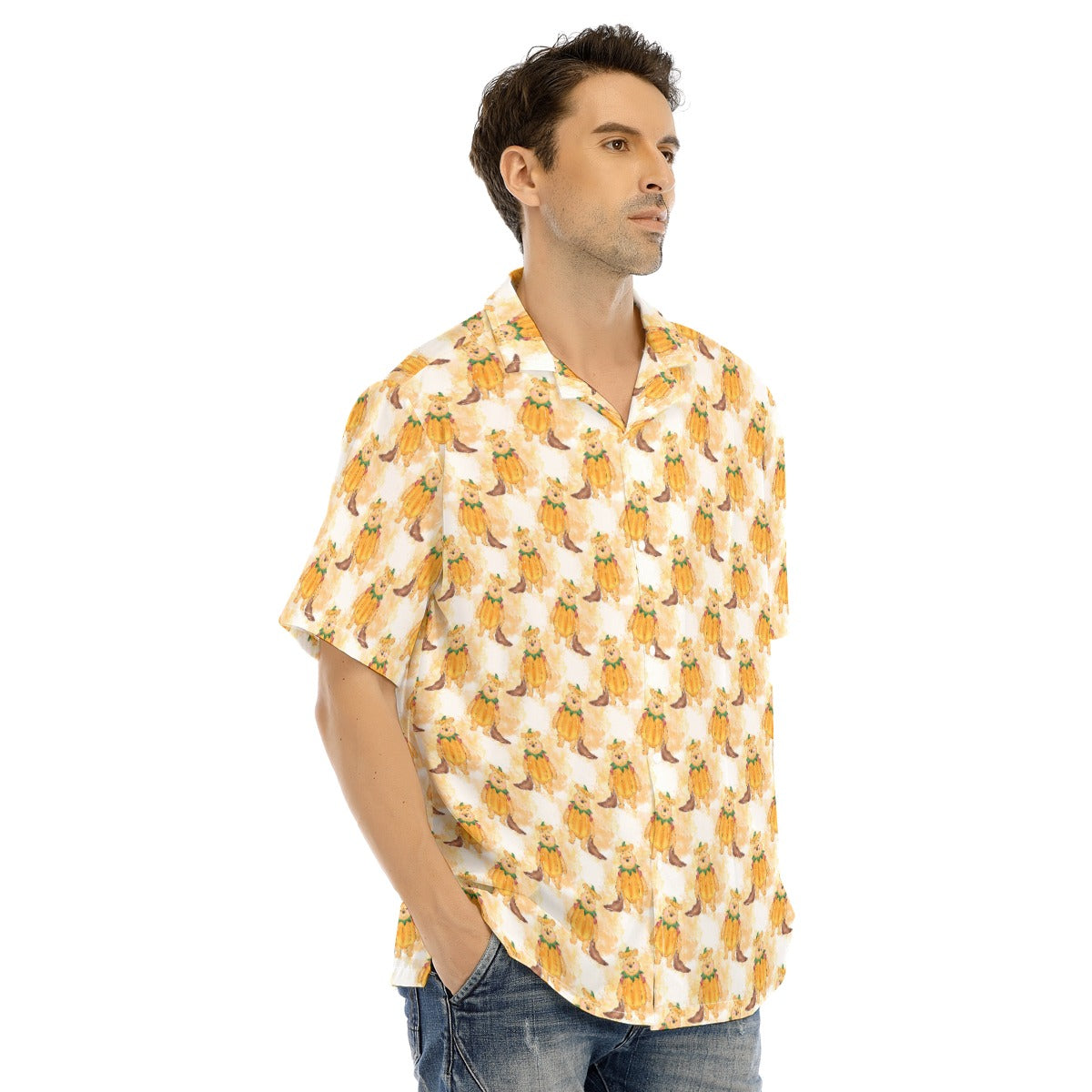 Pumpkin Bear Mischief - Men's Hawaiian Button Up Shirt