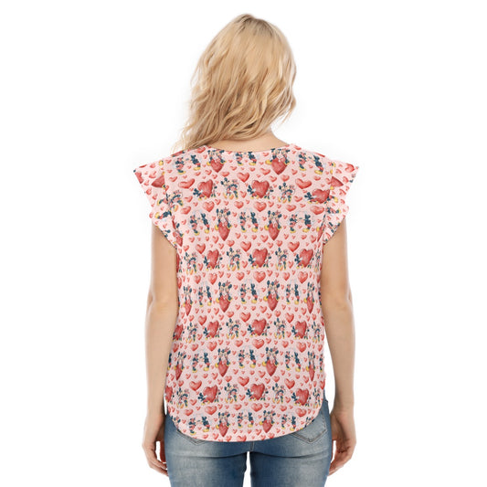 Valentine Mouse Couple - Women’s Flutter Sleeve Top
