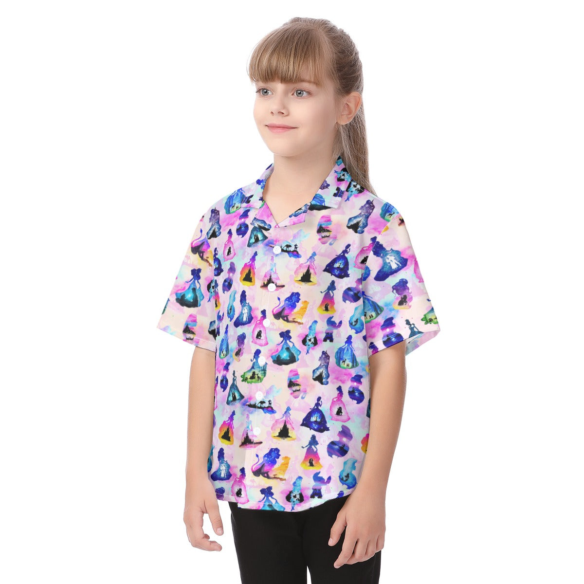 Princess And Classic Animation Silhouettes - Kid's Hawaiian Button Up Shirt