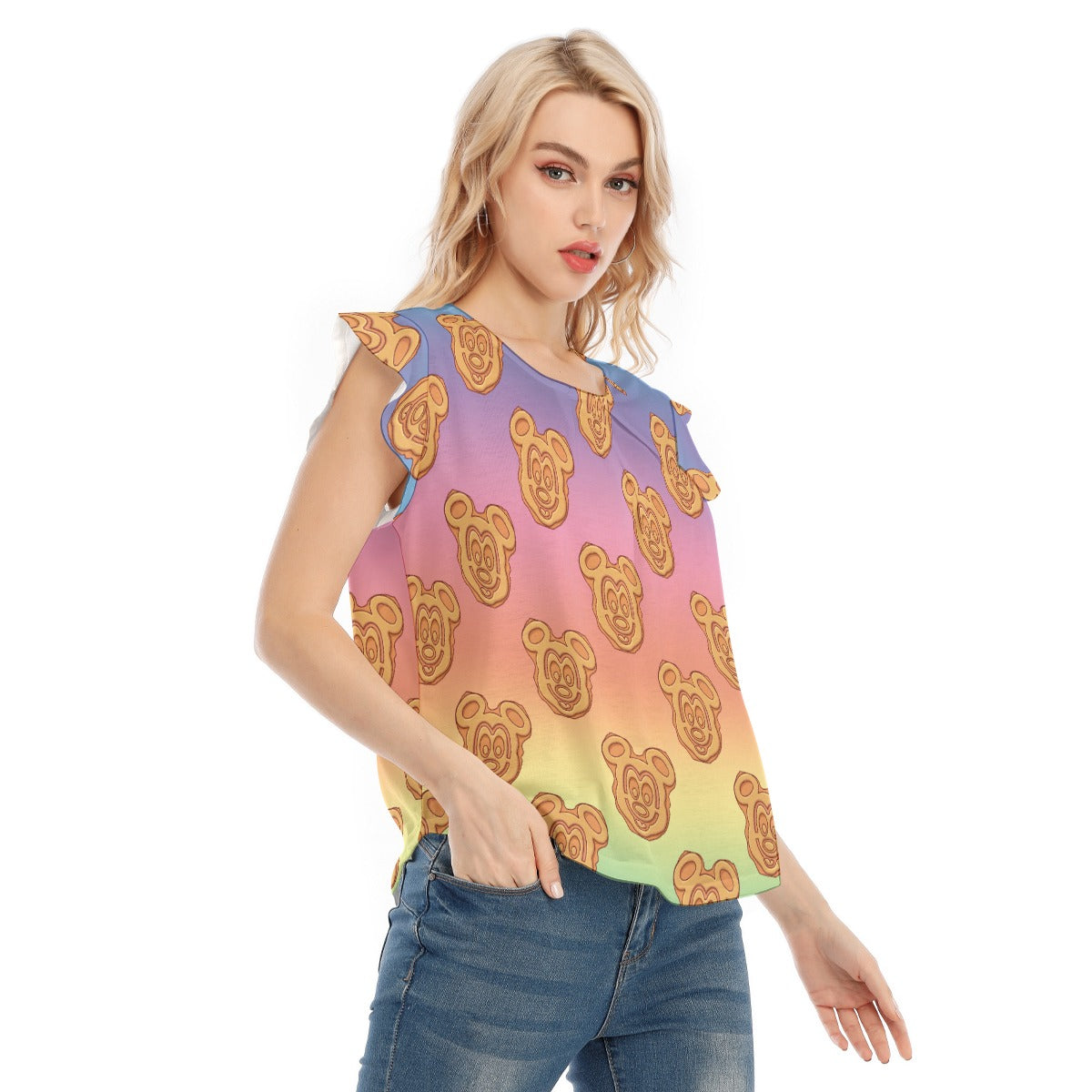 Rainbow Mouse Waffles - Women’s Flutter Sleeve Top
