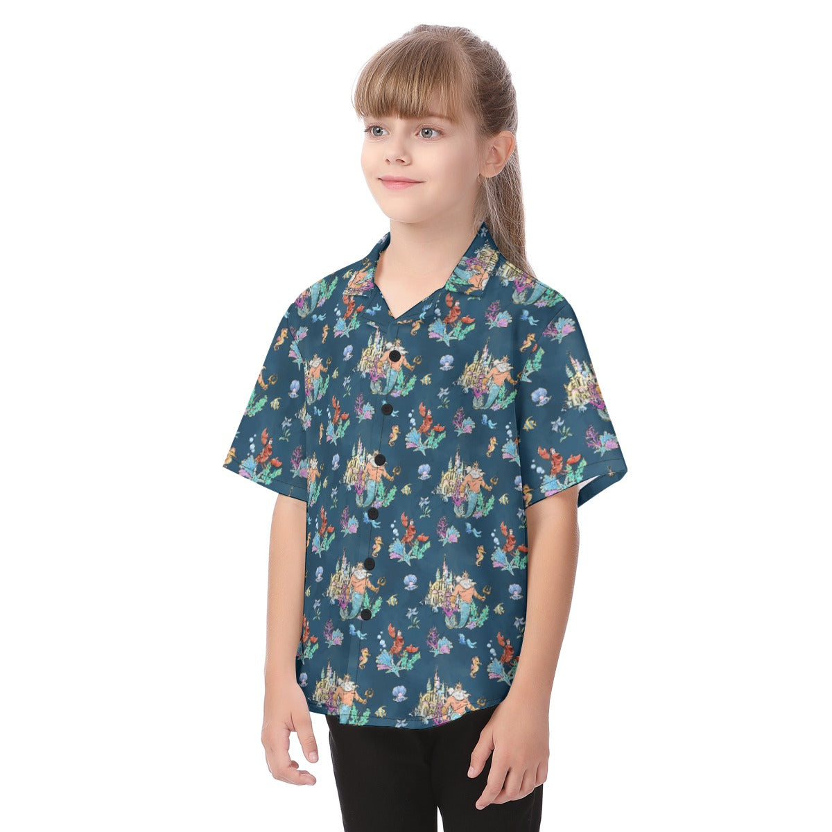 Whimsical Sea King and Crab - Kid's Hawaiian Button Up Shirt