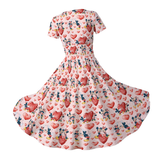 Valentine Mouse Couple - Women's V-Neck Ruched Midi Dress