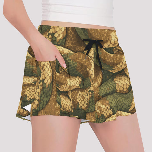 Animal Print - Snake - Girls’ Flowy Pocket Shorts