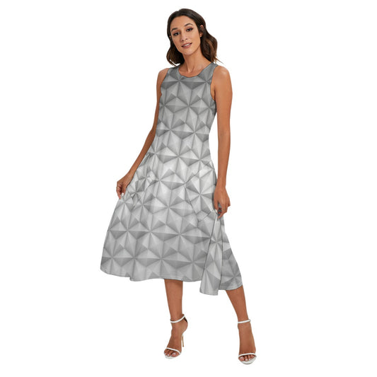 Geometric Silver Sphere - Women’s Diagonal Pocket Midi Dress
