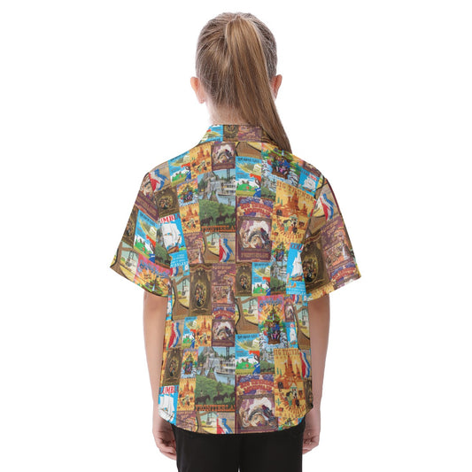 Vintage Frontier Ride Posters - Kid's Hawaiian Button Up Shirt