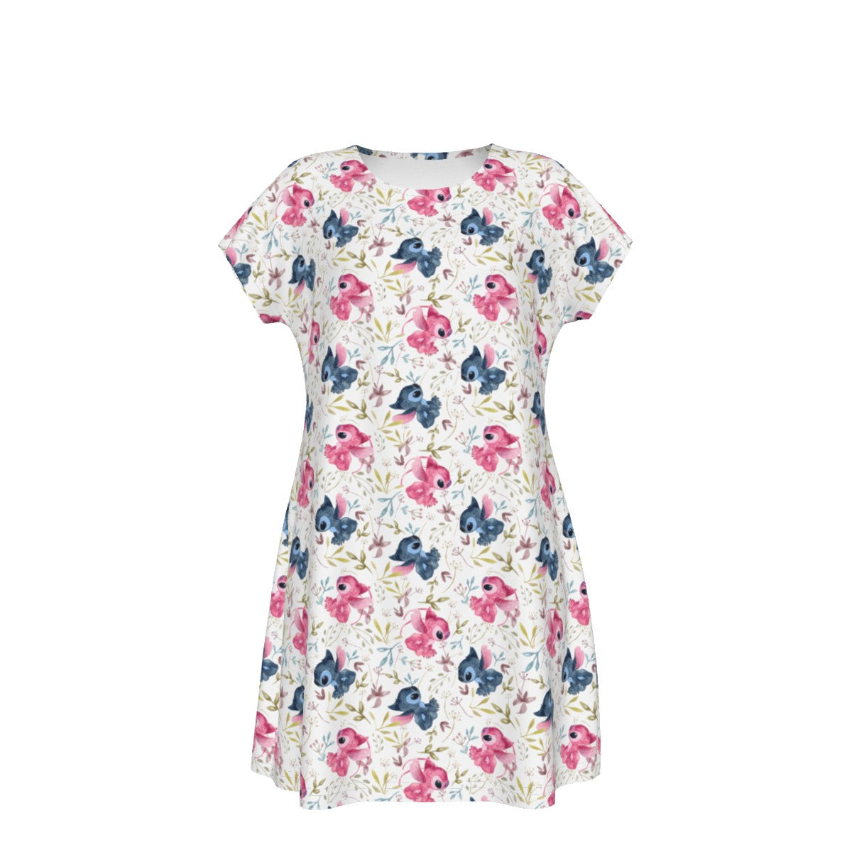 Blue Alien & Pink Friend Love - Women's T-Shirt Dress