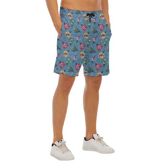 Holiday Baubles with Mischievous Blue Alien - Men’s Pocket Beach Shorts