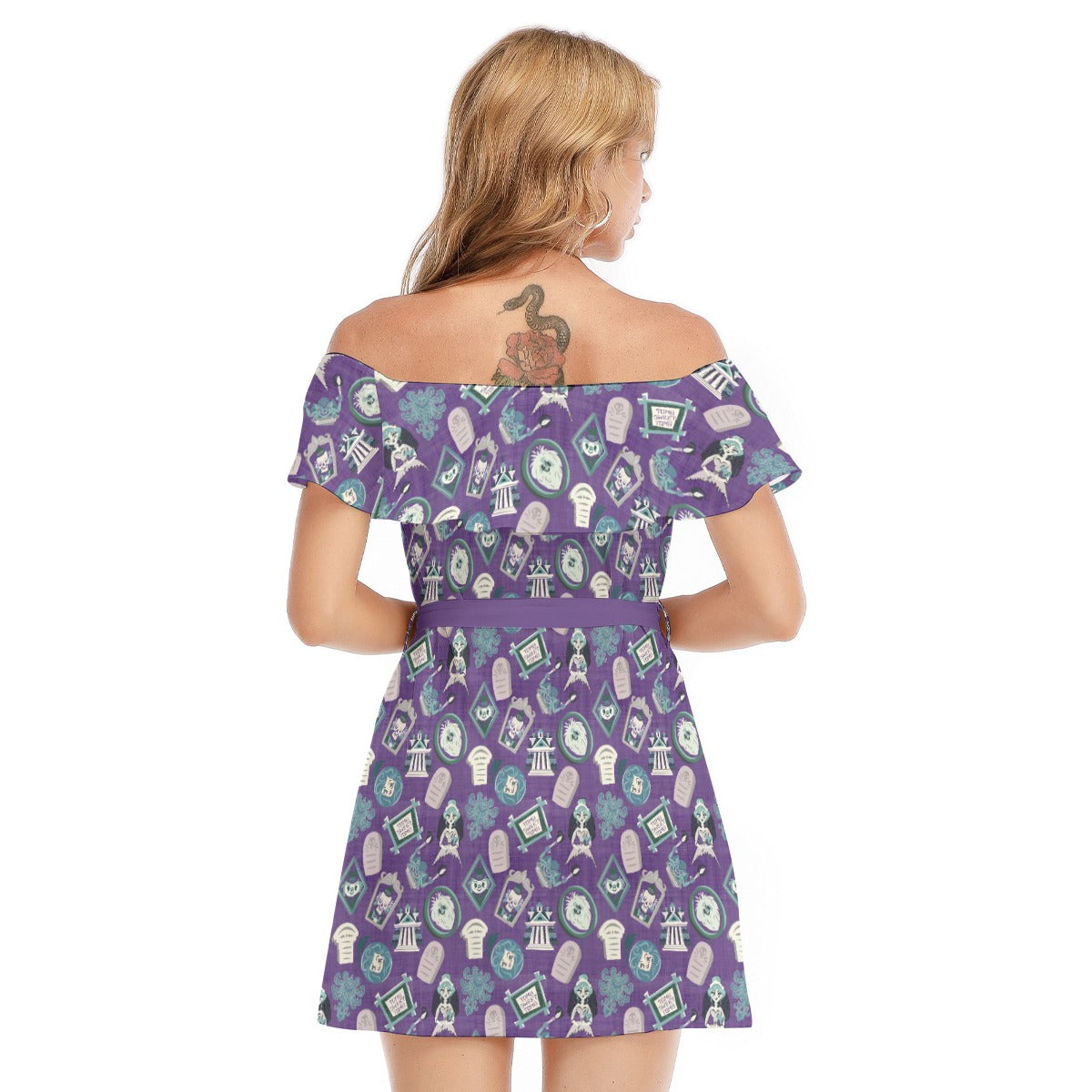 Tomb Sweet Tomb - Women's Off-shoulder Ruffle Dress