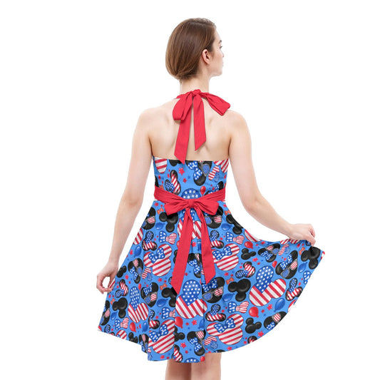 Mouse Fourth of July Celebration - Women's Halter Vintage Pocket Dress