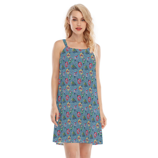 Holiday Baubles with Mischievous Blue Alien - Women’s Adjustable Sundress