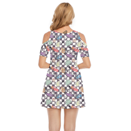 Halloween Racing Crew - Women's Cold Shoulder Cotton Dress