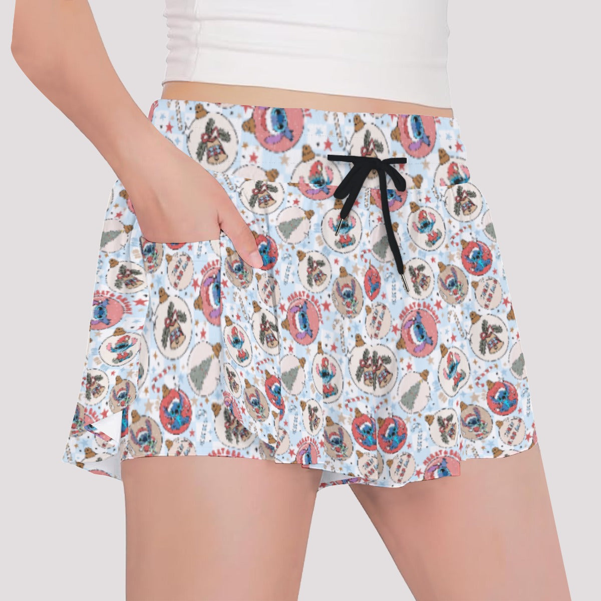 Festive Elf and Ornament Fun - Girls’ Flowy Pocket Shorts