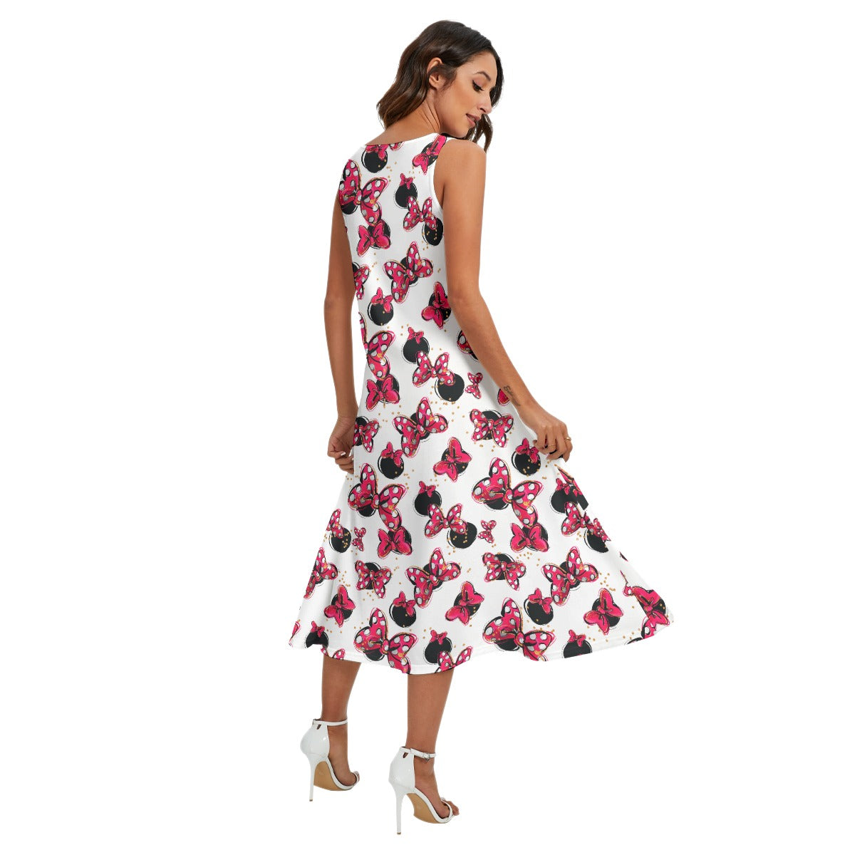 Polka Dot Bows & Mouse Ears - Women’s Diagonal Pocket Midi Dress