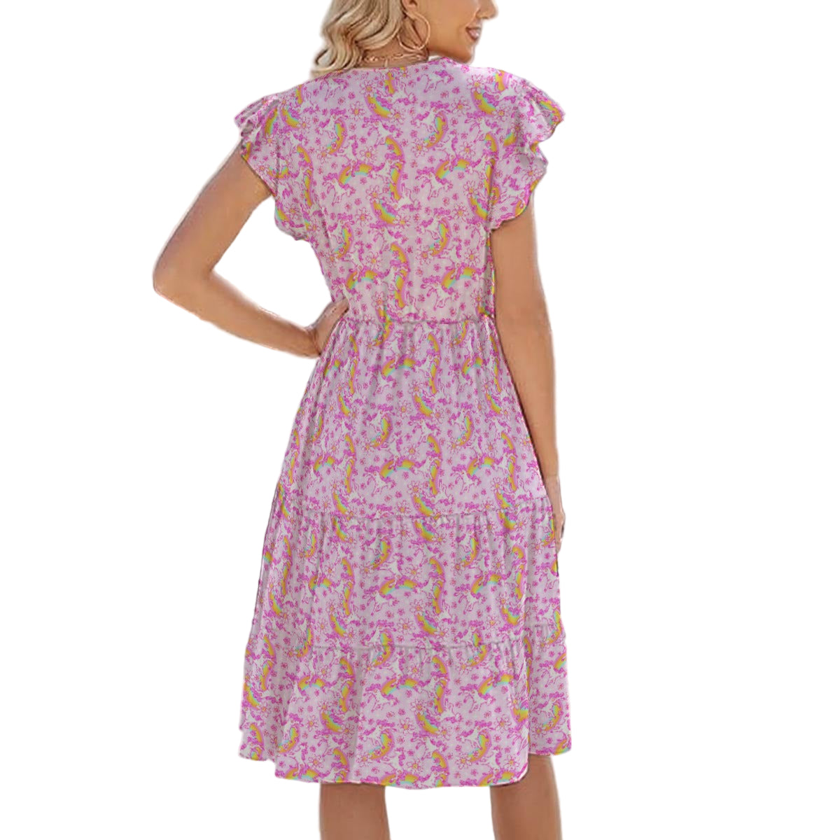 Unicorn Rainbows - Women's Tiered Pocket Midi Dress