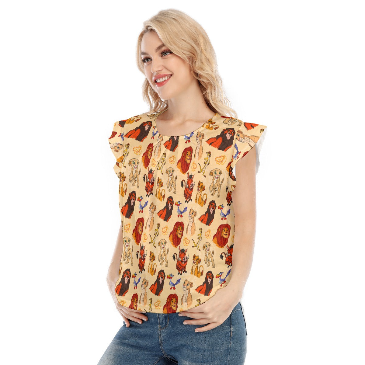 Sketched Savanna Friends - Women’s Flutter Sleeve Top