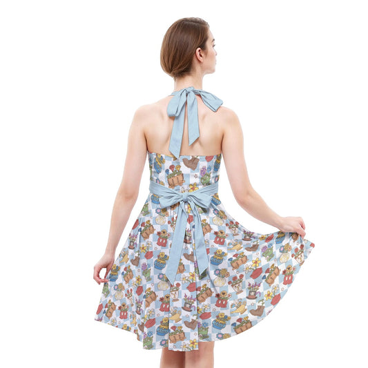 Flourishing Fairytale Pots - Women's Halter Vintage Pocket Dress