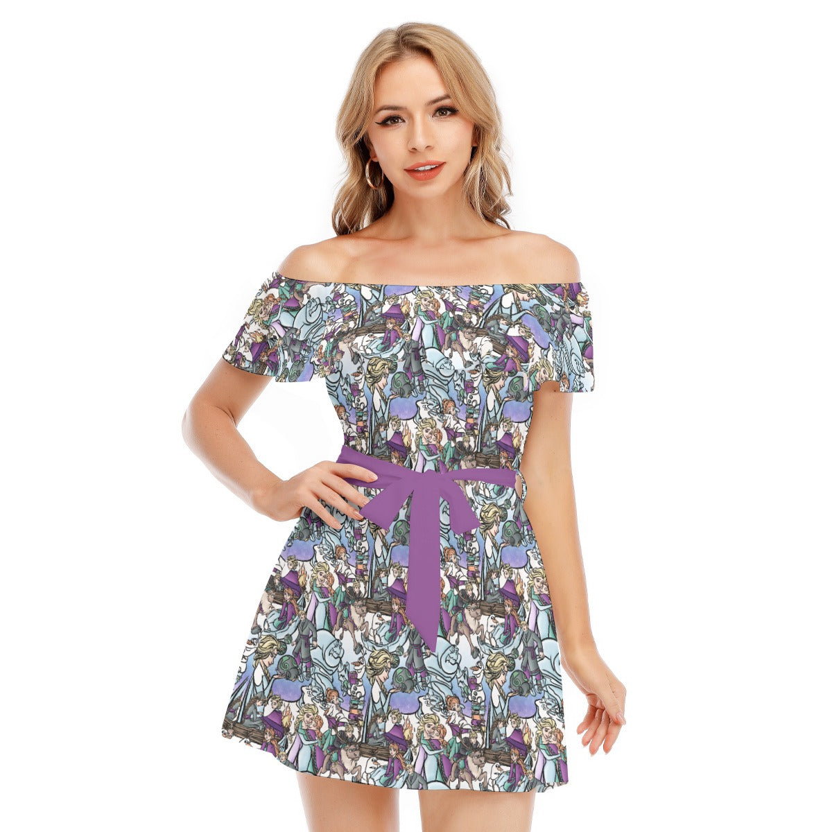 Enchanted Winter Journey - Women's Off-shoulder Ruffle Dress