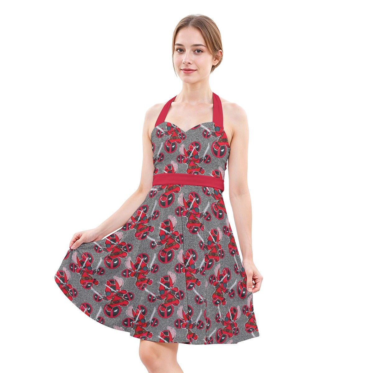 Superhero Stitch - Red Masked Hero - Women's Halter Vintage Pocket Dress