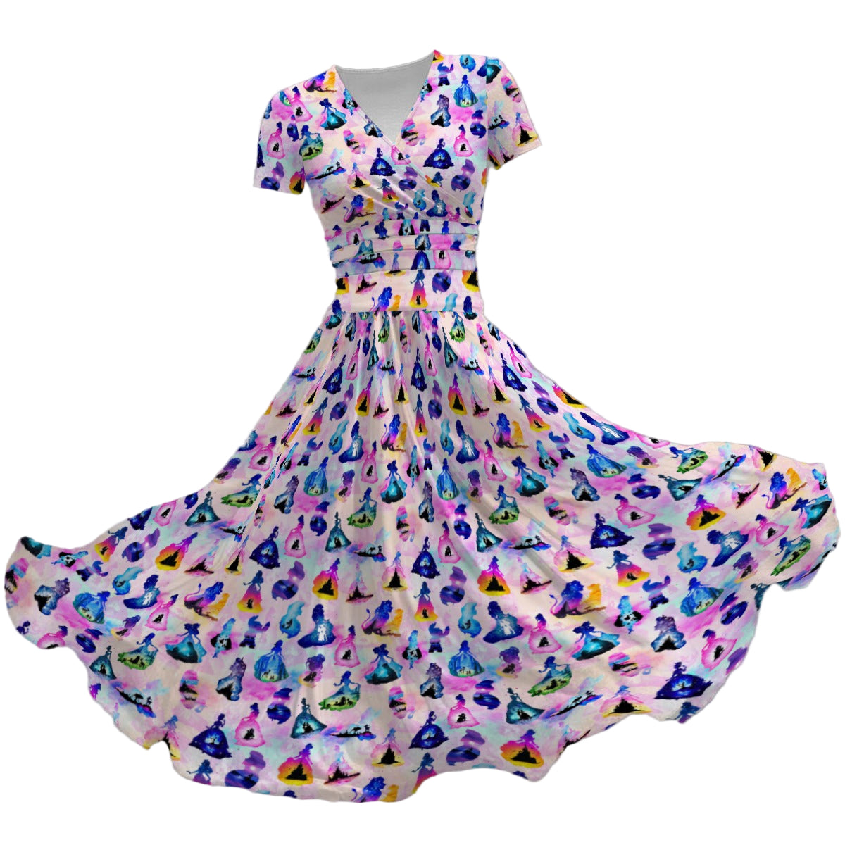 Princess And Classic Animation Silhouettes - Women's V-Neck Ruched Midi Dress