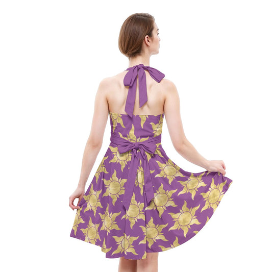 Golden Sun Symbols - Women's Halter Vintage Pocket Dress