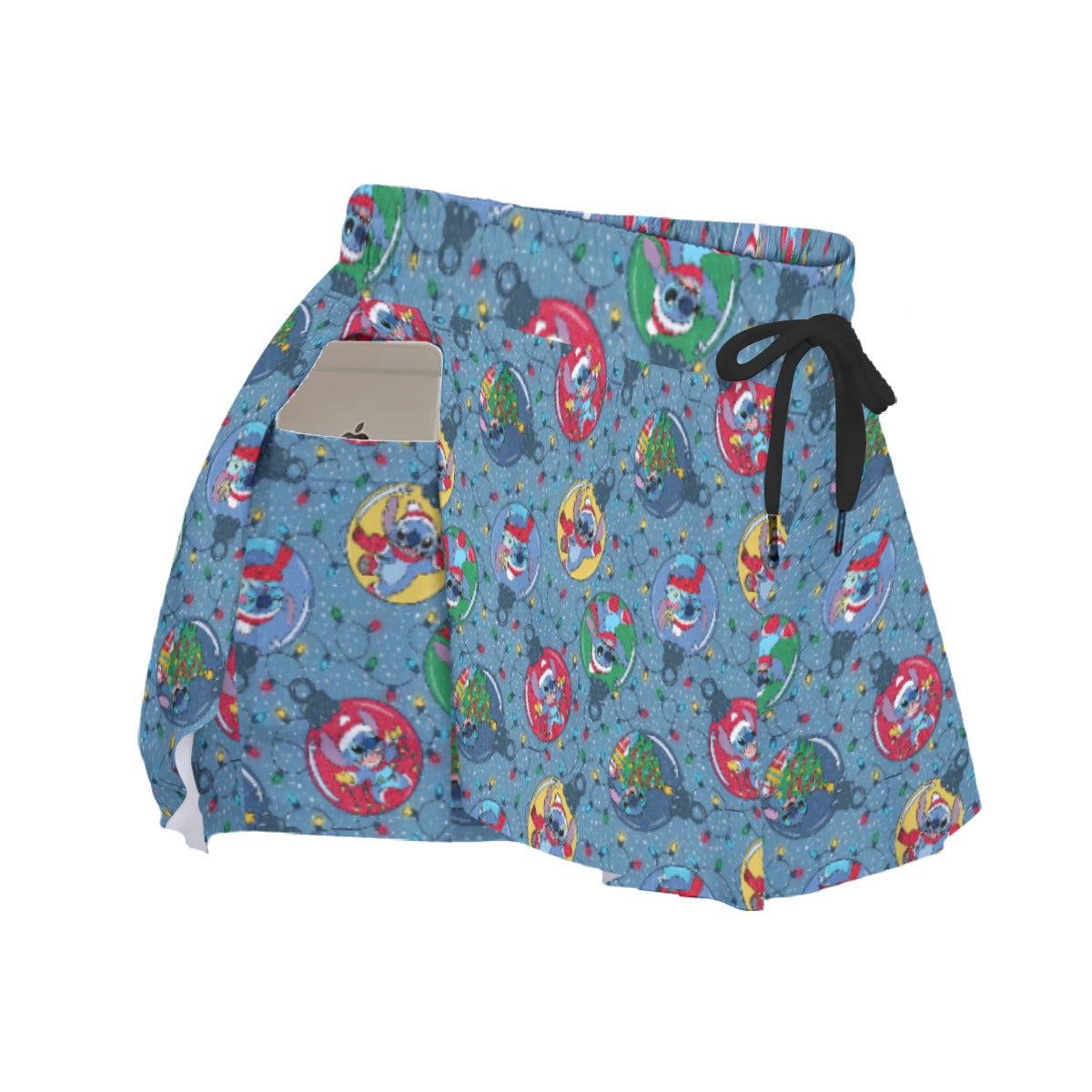 Holiday Baubles with Mischievous Blue Alien - Women's Flowy Pocket Shorts