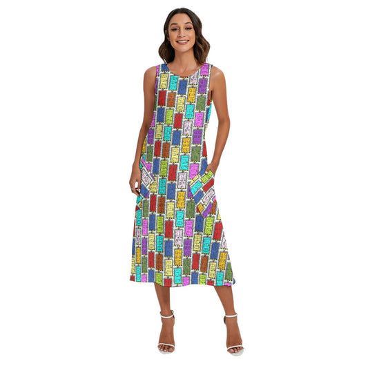 Sketchy Scare Doors - Women’s Diagonal Pocket Midi Dress