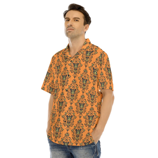 Haunted Halloween Mansion Wallpaper - Men's Hawaiian Button Up Shirt