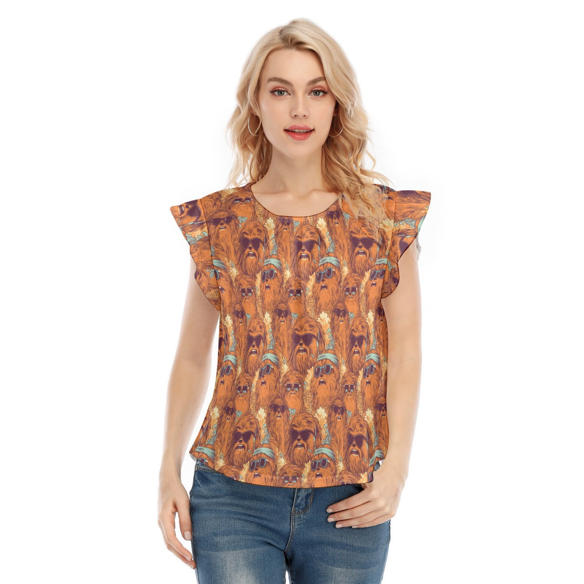 Retro Furry Friend Summer Vibes - Women’s Flutter Sleeve Top