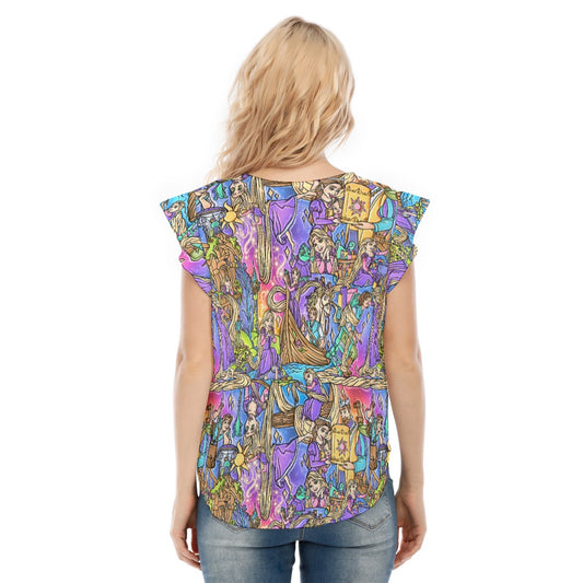 Golden Hair Storybook Scenes - Women’s Flutter Sleeve Top