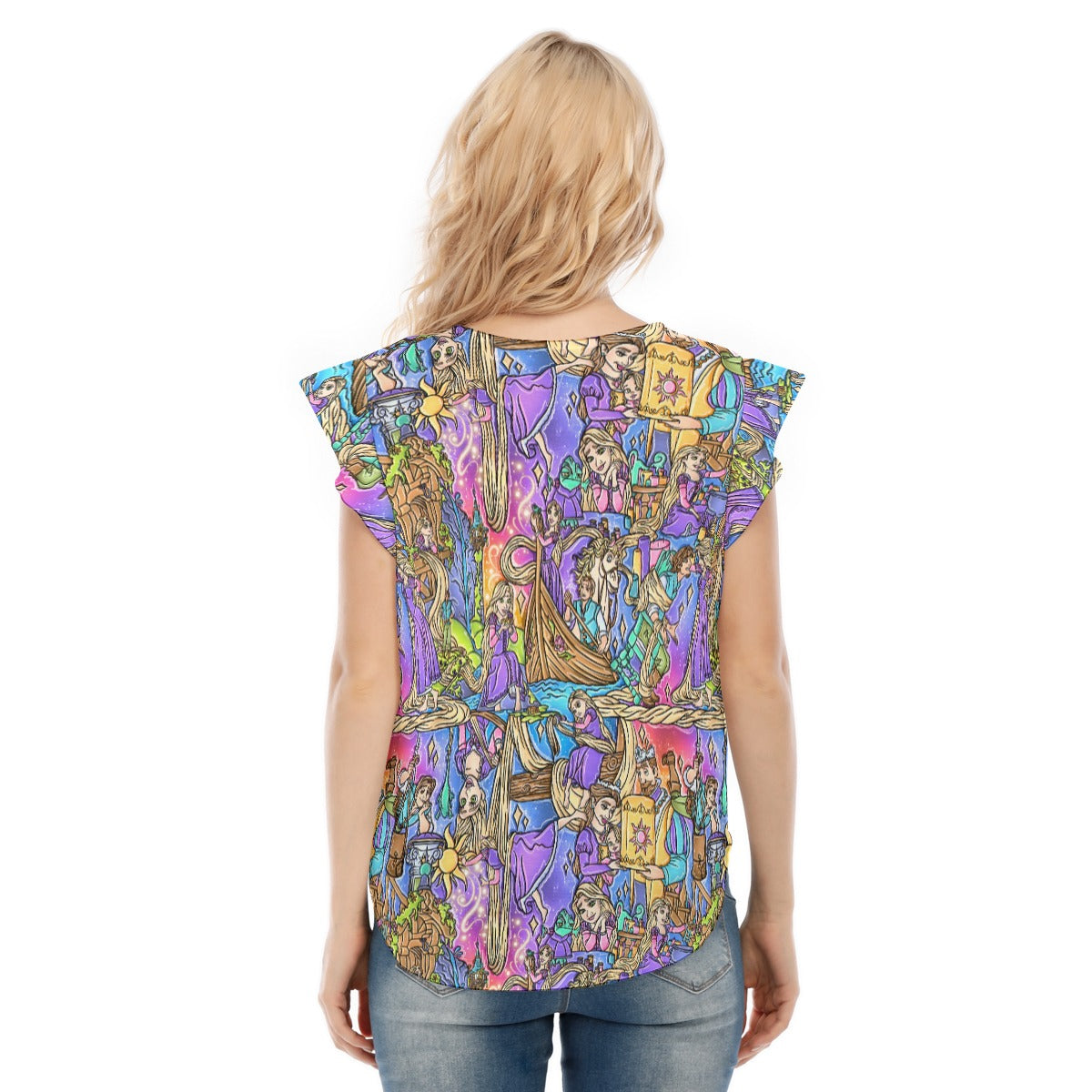 Golden Hair Storybook Scenes - Women’s Flutter Sleeve Top