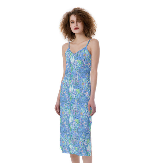 Bright Tropical Princess - Royal Beach Day - Women's Spaghetti Strap Midi Dress