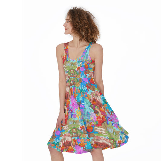 Element City Scene Collage - Pocket Midi Skater Dress