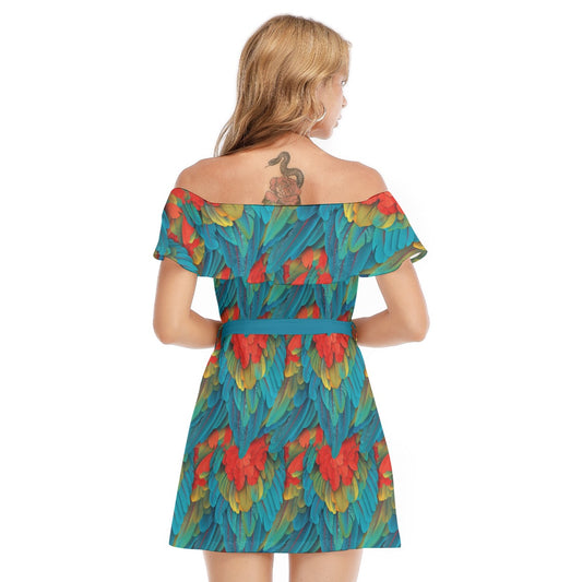Animal Print - Macaw Parrot - Women's Off-shoulder Ruffle Dress
