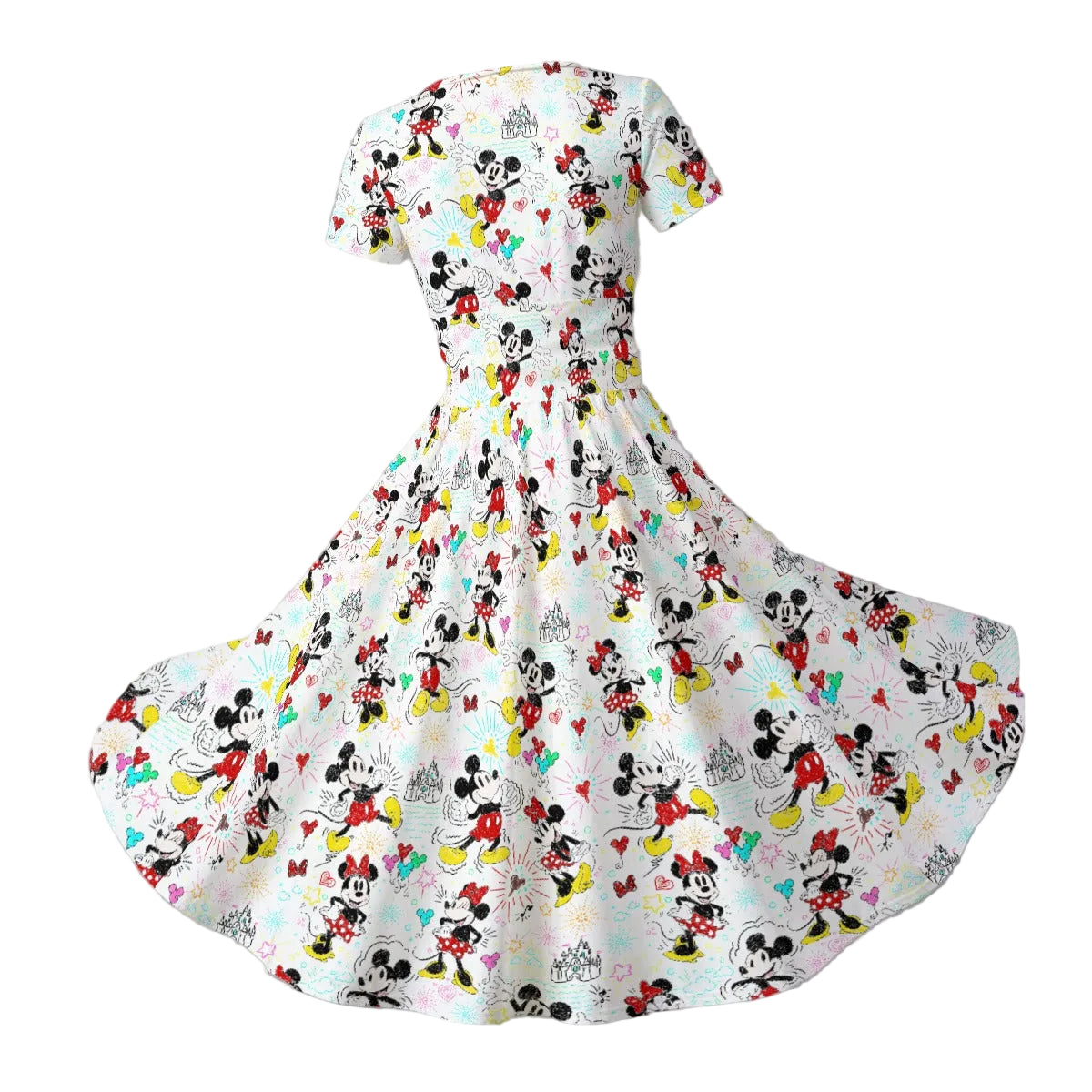 Doodle Mouse Magic - Women's V-Neck Ruched Midi Dress