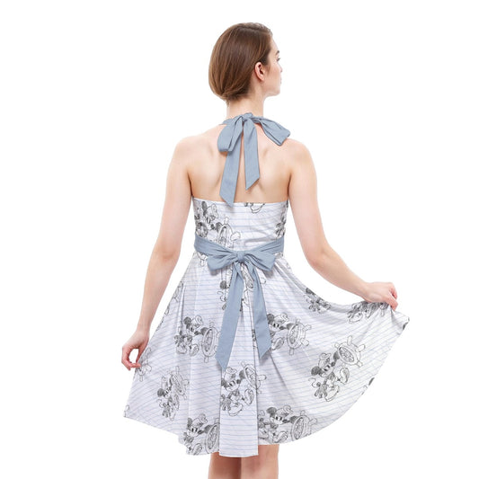 Sketch of Steamboat Mouse - Women's Halter Vintage Pocket Dress